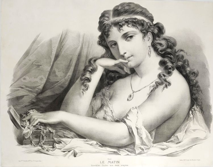 Large Lithograph Portrait Of A Lady The Morning 19th Century Old Print
