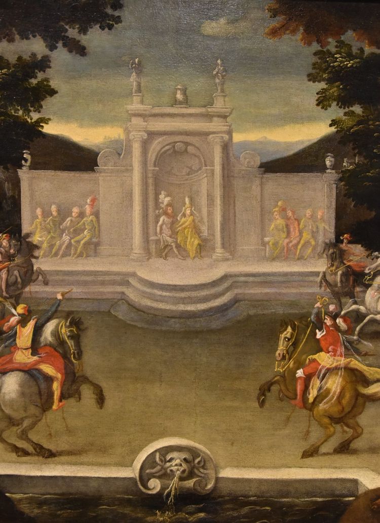 Renaissance Garden With Knightly Festival, Isaac De Moucheron, circle