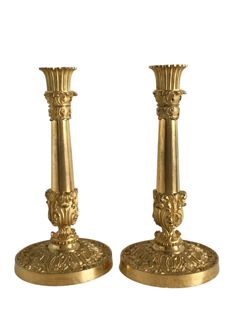 Pair of candlesticks, early 19th century gilt bronze, circa 1820