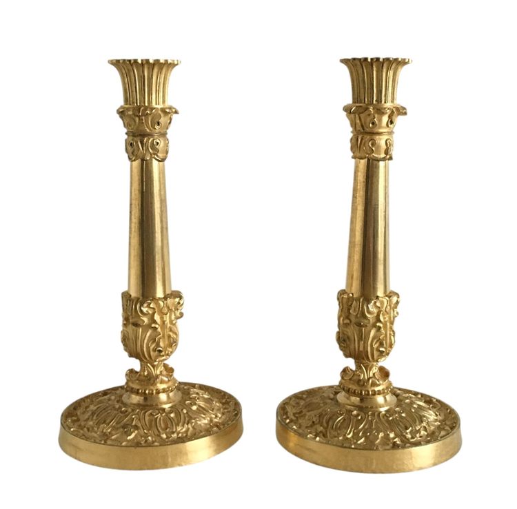 Pair of candlesticks, early 19th century gilt bronze, circa 1820