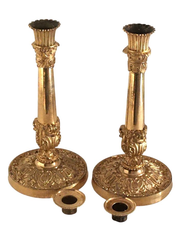Pair of candlesticks, early 19th century gilt bronze, circa 1820