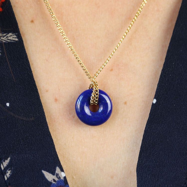 Lapislazuli-Scheibenanhänger mit Kette