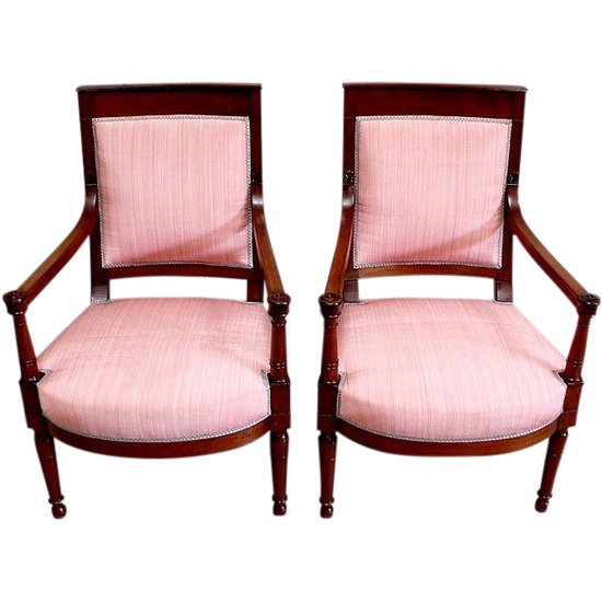 Pair of Mahogany Armchairs, Consulate Period - Early 19th Century