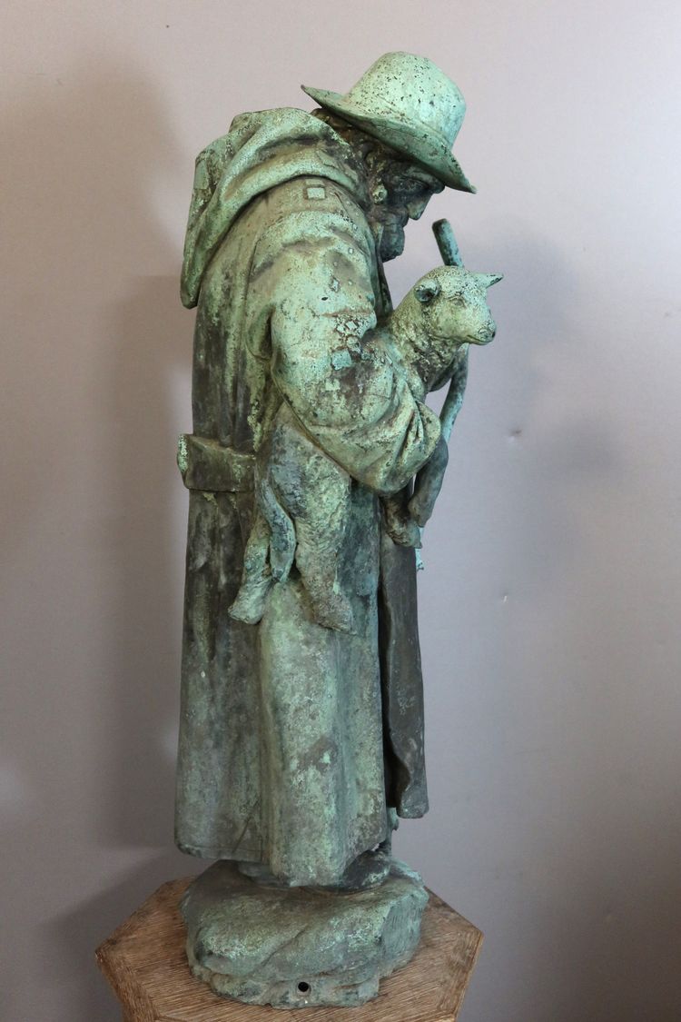 Bronze sculpture "Shepherd and his lamb" dated 1905 and signed
