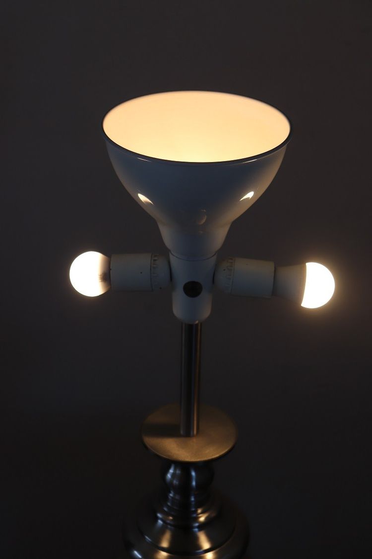 Große Tischlampe aus satiniertem Chromstahl von Goffredo Reggiani, Italien 1970er