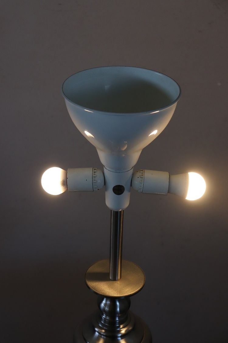 Große Tischlampe aus satiniertem Chromstahl von Goffredo Reggiani, Italien 1970er