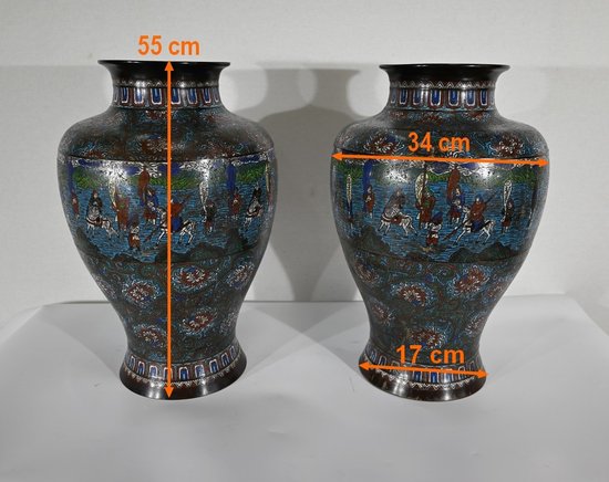 Paire d’Importants Vases en émaux cloisonnés, Japon – XIXe