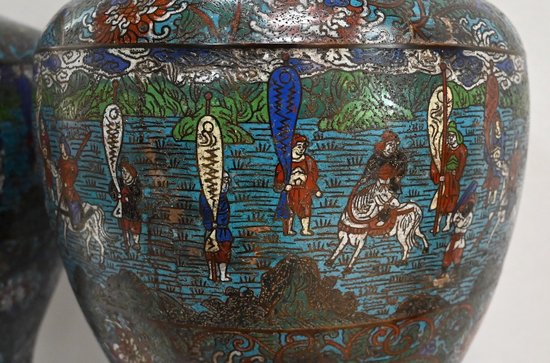Paire d’Importants Vases en émaux cloisonnés, Japon – XIXe