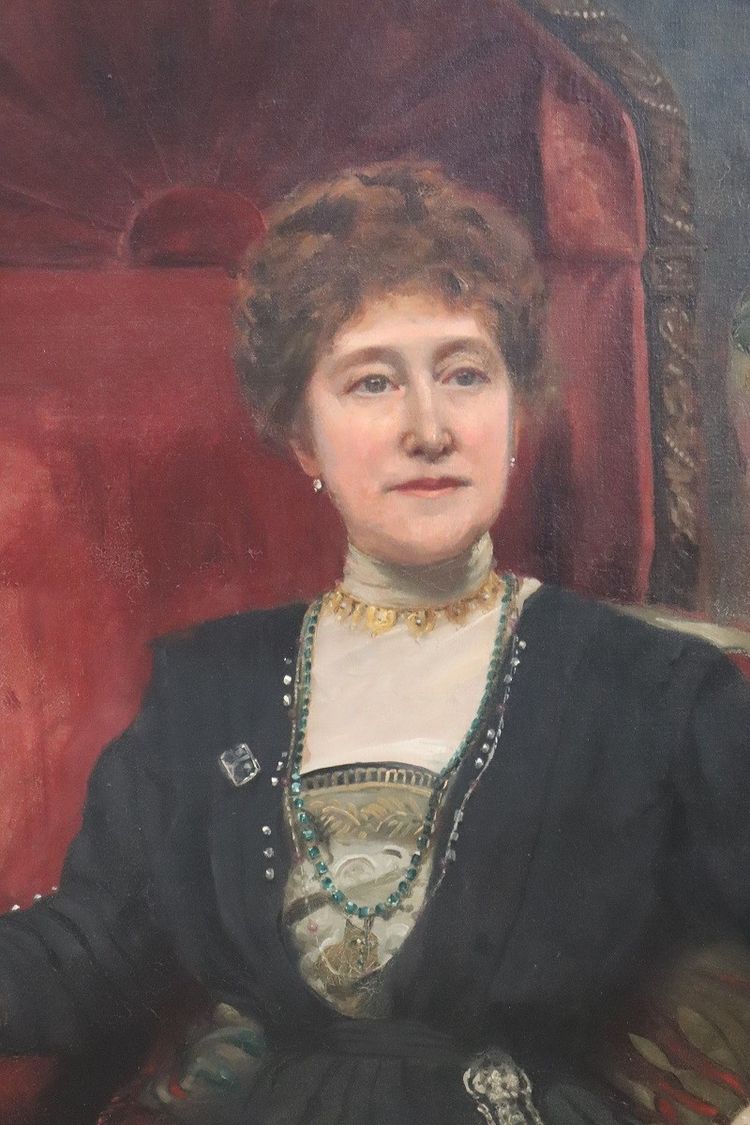 Grande dipinto a olio su tela, Ritratto di una signora, firmato e datato 1913