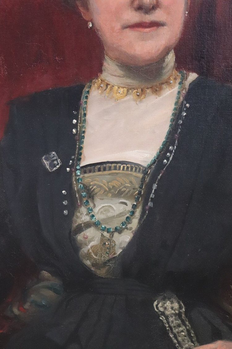 Grande dipinto a olio su tela, Ritratto di una signora, firmato e datato 1913