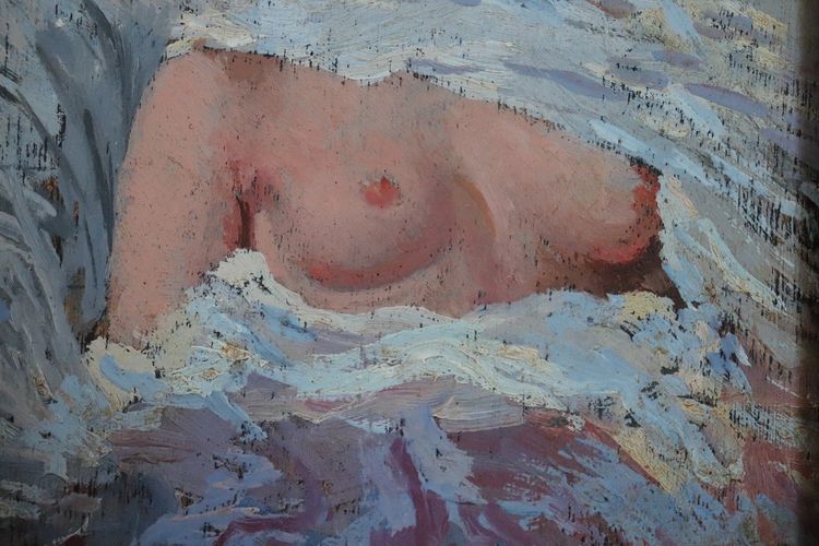 Nude of a Young Woman, Oil Painting on Board, Italy Early 20th Century