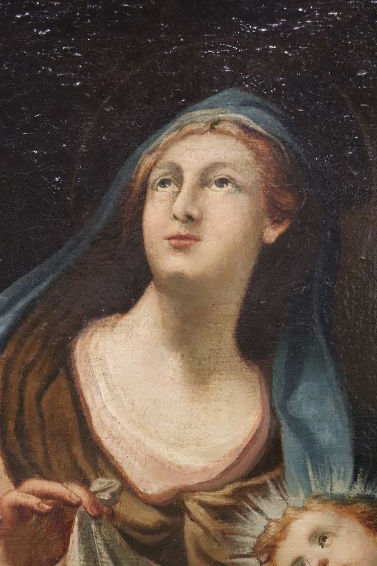 Sacra Famiglia, dipinto a olio su tela, scuola italiana del XVIII secolo