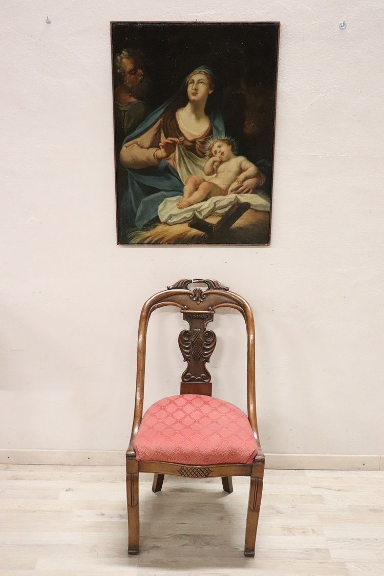 Sacra Famiglia, dipinto a olio su tela, scuola italiana del XVIII secolo