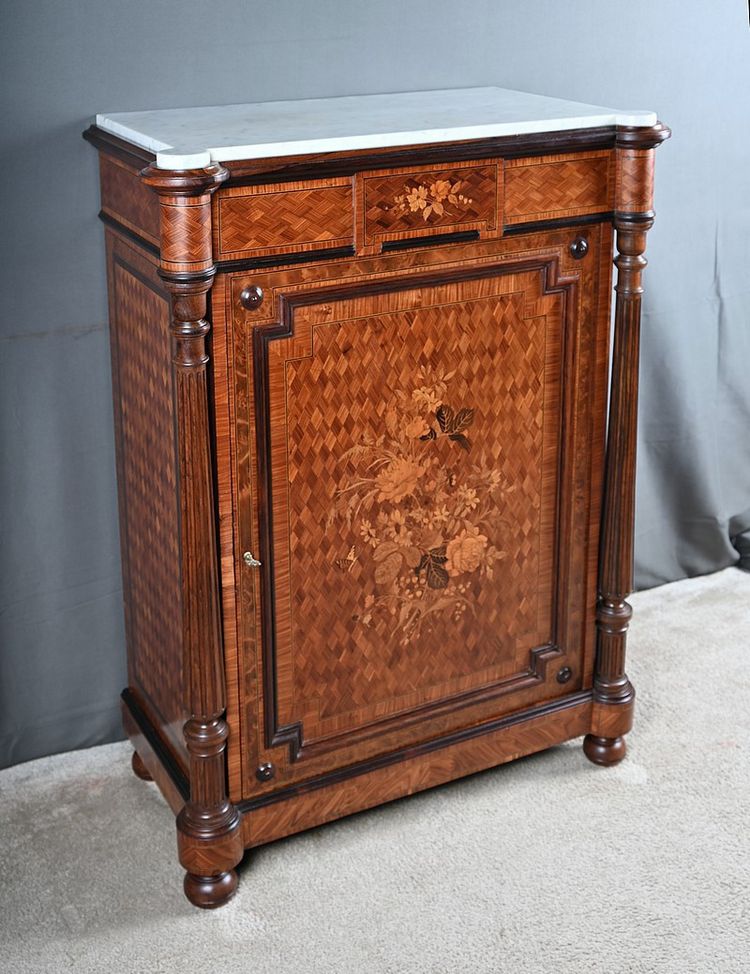 Meuble d’Appui en Marqueterie de Bois Précieux, époque Napoléon III – Milieu XIXe