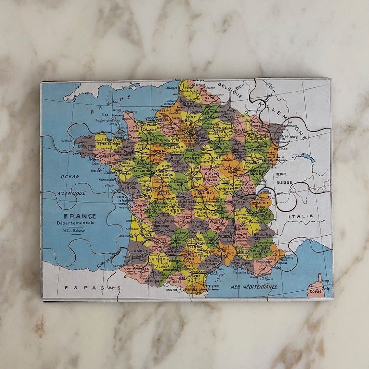 Boite puzzle cartes géographiques XIXe