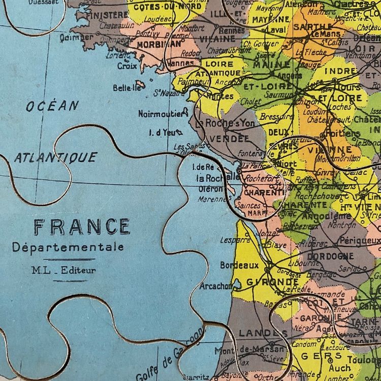 Boite puzzle cartes géographiques XIXe