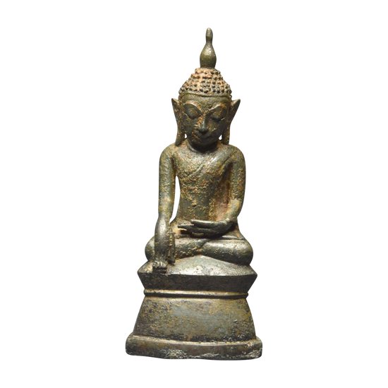 Birma, 18. Jahrhundert, Bronzedarstellung von Buddha in der Bumisparsha-Mudra-Position