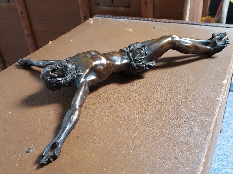 Large 18th Century Bronze Crucifix Living Christ