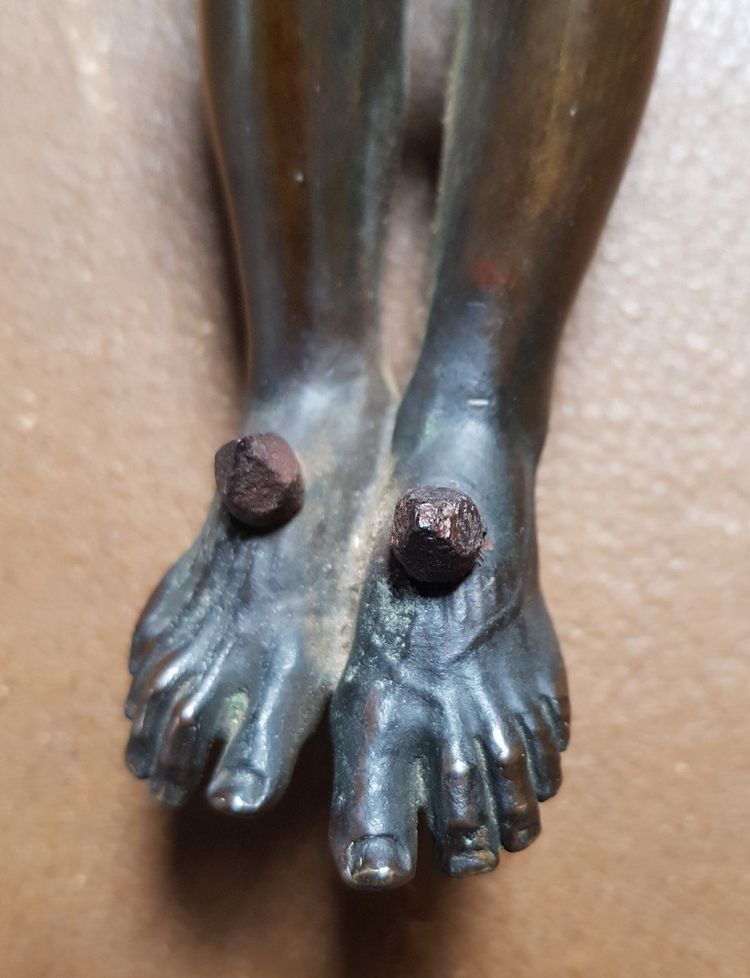 Large 18th Century Bronze Crucifix Living Christ