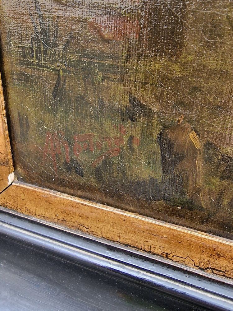 Belgian painting by Aloïs Boudry Scène De Curé Et Son Enfant De Coeur à La Tombée De La Nuit
