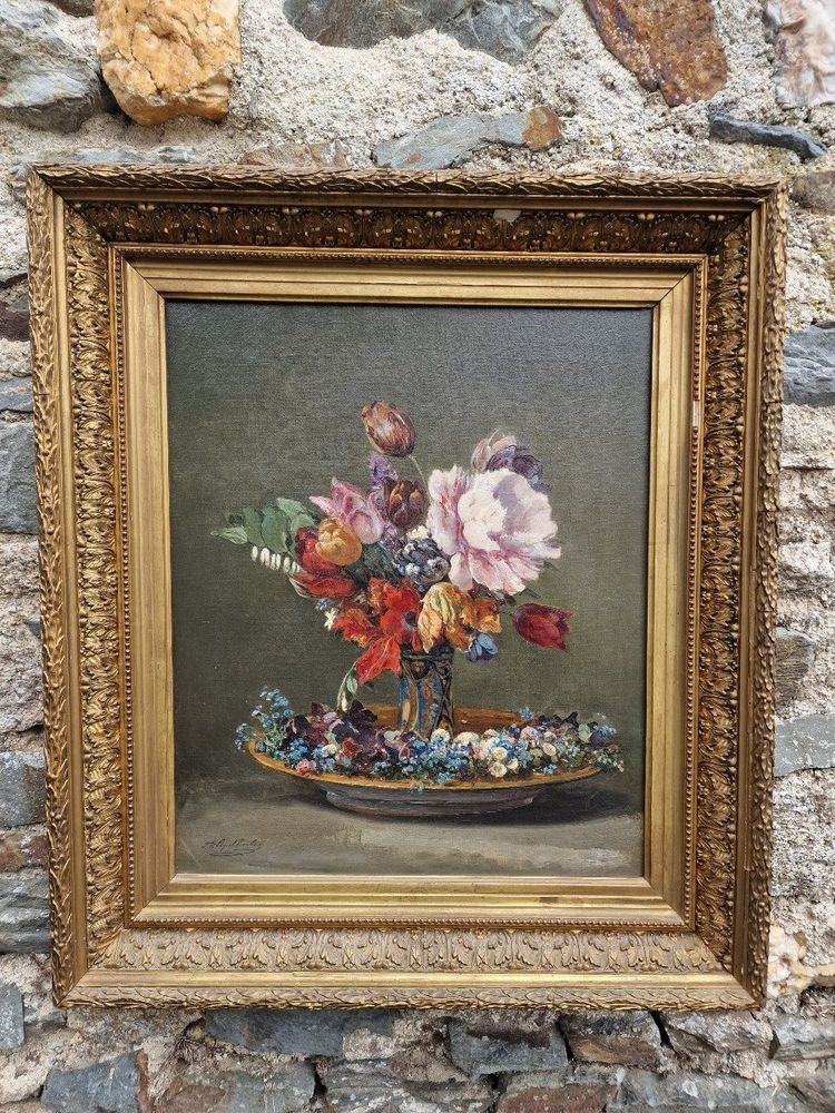 Flower Bouquet Painting by Juliette Peyrol, Bonheur Sister of Rosa