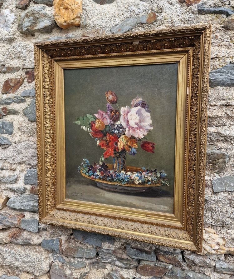 Flower Bouquet Painting by Juliette Peyrol, Bonheur Sister of Rosa