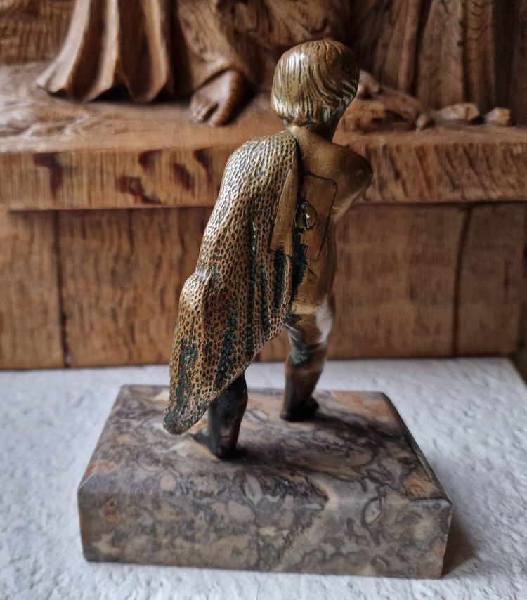 Statuette d'Enfant Ou Putto Pêcheur En Bronze 18ème