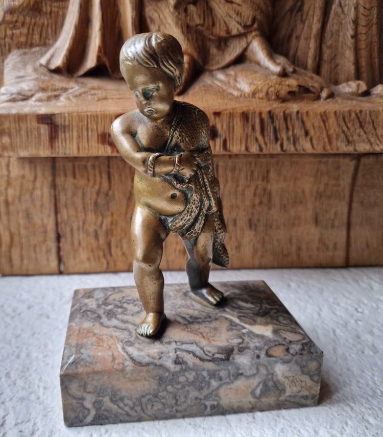 Statuette d'Enfant Ou Putto Pêcheur En Bronze 18ème