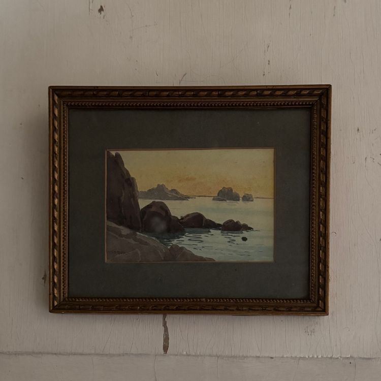 Aquarelle auf Papier, die felsige Küsten darstellen, 20. Jahrhundert, von L. Roger