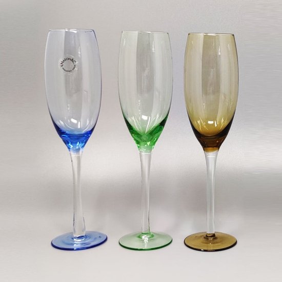 1970 Étonnant ensemble de six verres de Murano par Nason. Fabriqué en Italie