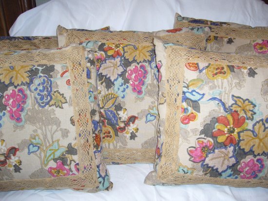 Ensemble de  5 coussins en toile imprimée ancienne début du XXe siècle