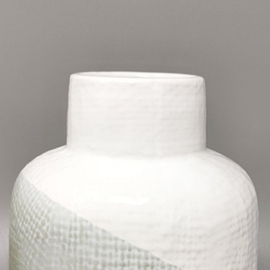 1970 Beautiful Green And White Ceramic Vase by F.lli Brambilla. Made in Italy