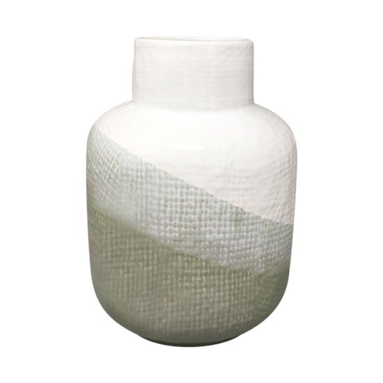 1970 Beautiful Green And White Ceramic Vase by F.lli Brambilla. Made in Italy