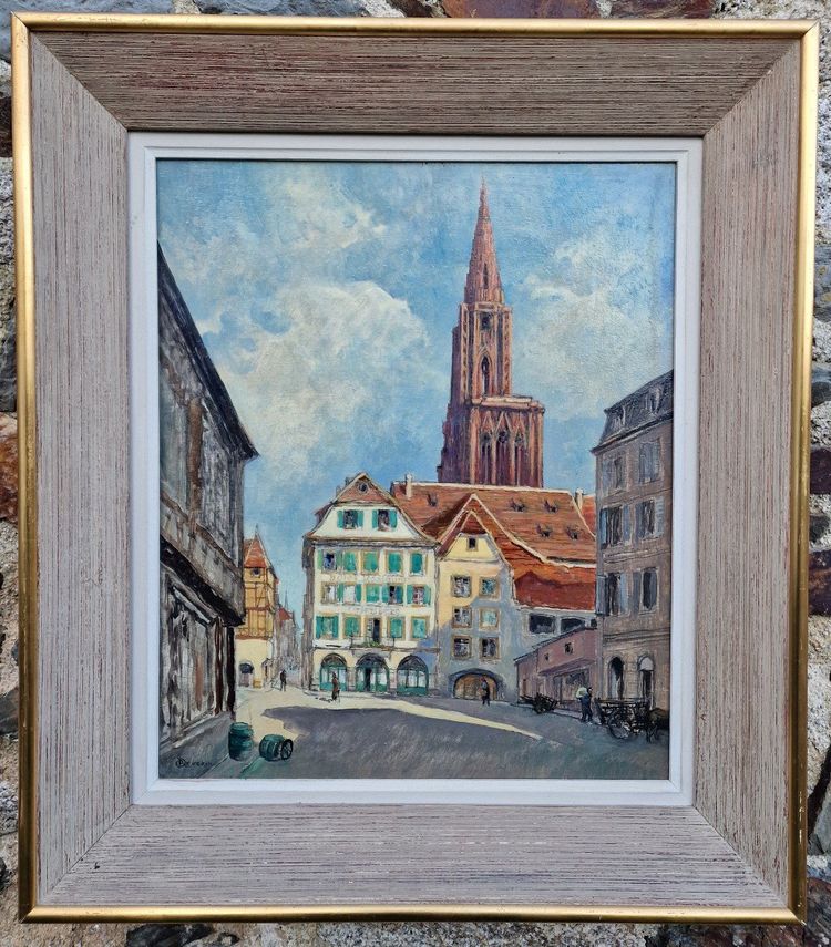 Tableau La Place Du Marché Aux Cochons De Lait à Strasbourg Devant La Cathédrale Alsace