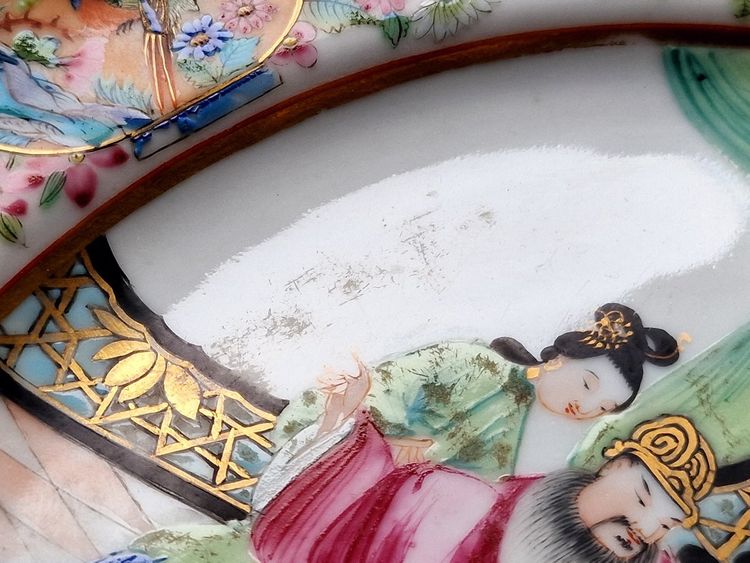 Lot De 2 Assiettes Chinoises Rare Marli En Porcelaine De Canton Vers 1820-1830 Daoguang period