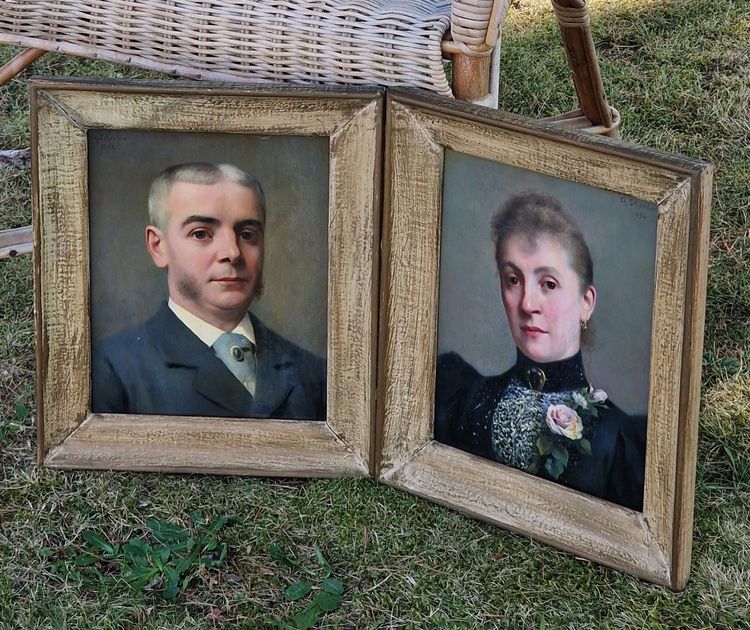 Zwei Porträts eines Mannes mit Koteletten und seiner Frau aus dem Jahr 1892 von Charles Baptiste Schreiber