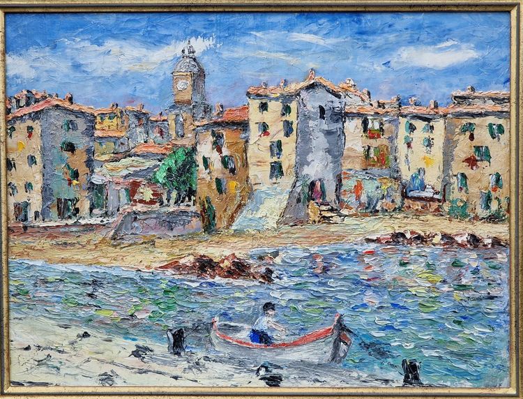 Painting of Saint Tropez, the fishermen's slipway in the port, 1936, oil on canvas