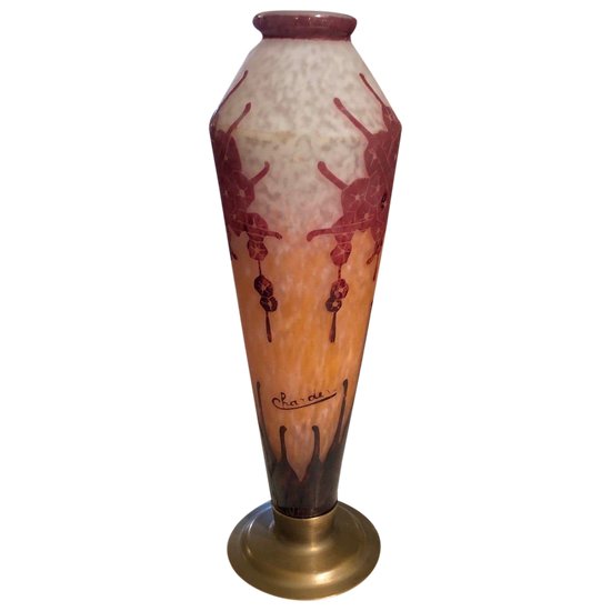 Vase - Charder - Le Verre Français - Art Deco - Rhododendrons - About 1930