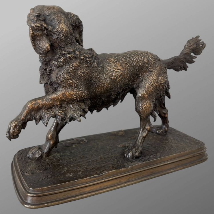 Sculpture - Spaniel Dog On The Lookout , Ferdinand Pautrot (1832 - 1874) - Bronze