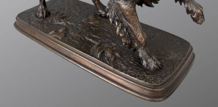 Sculpture - Spaniel Dog On The Lookout , Ferdinand Pautrot (1832 - 1874) - Bronze