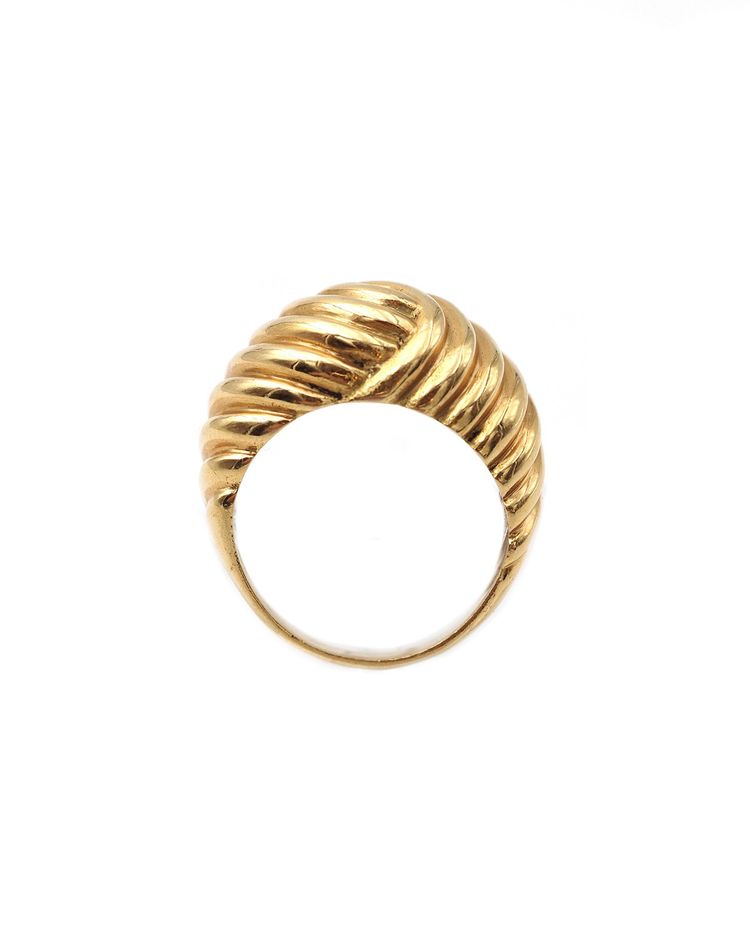 Anello a fascia bombata in oro 18k, anello a mezzaluna, gadroons, gioielli vintage