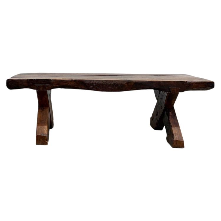Brutalist Table in Solid Oak, Folk Art (Circa 1900)