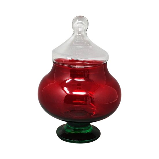 1960 Étonnant Pot Rouge et Vert en Verre Empoli par Rossini. Fabriqué en Italie