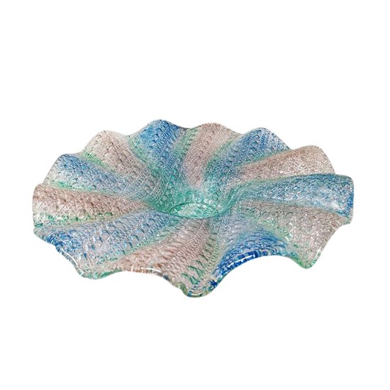 1960 Magnifique grand centre de table bleu, rose et vert en verre de Murano par Linea Arte Murano. Fabriqué en Italie