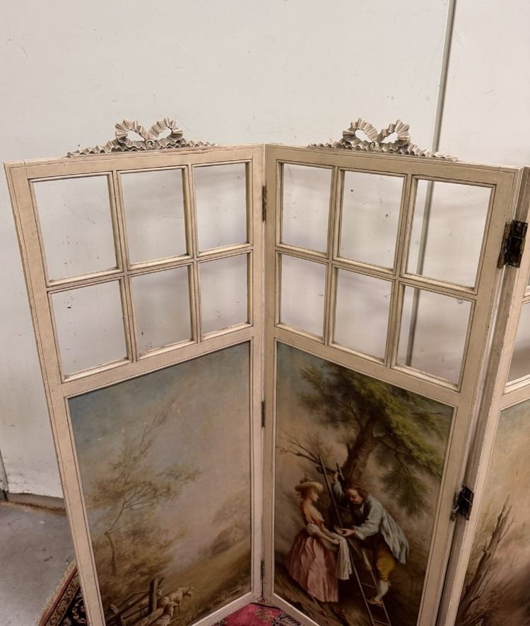 Three-panel Louis XVI style screen with Romantic and landscape decorations