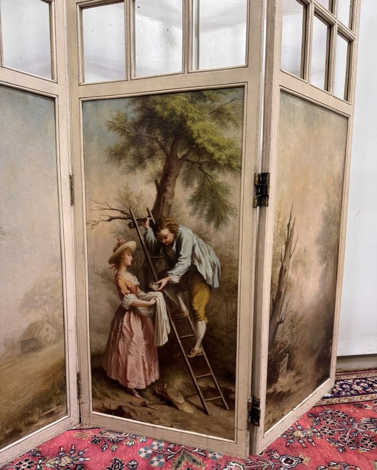 Three-panel Louis XVI style screen with Romantic and landscape decorations