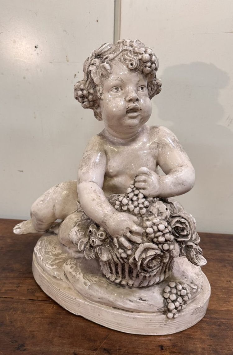 Lebrun : Putti en terre cuite émaillée