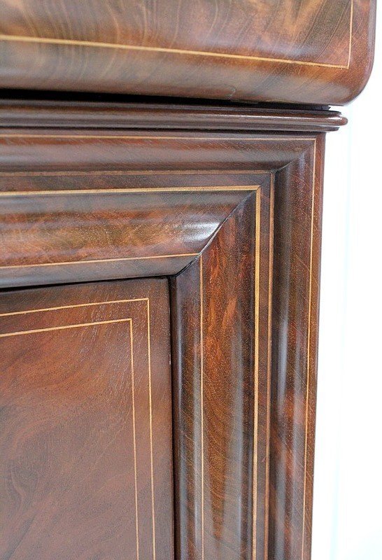 Eccezionale segretaria in radica di mogano impiallacciata - Periodo di restauro - Inizio XIX secolo