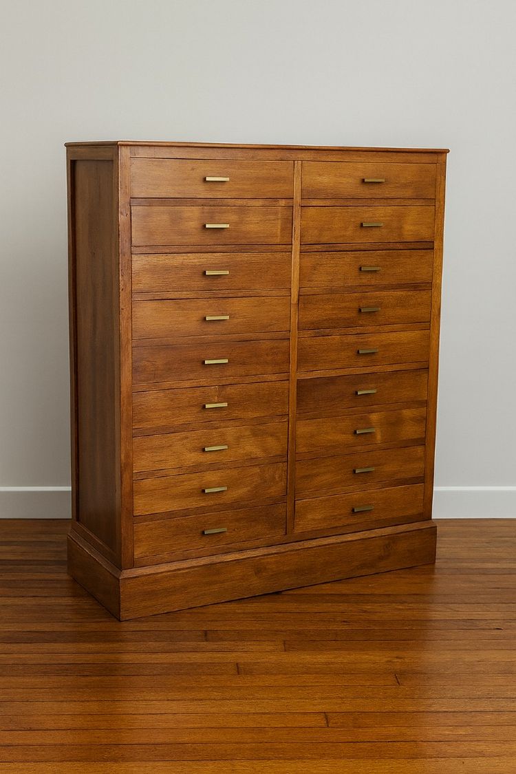 Antique solid oak cabinet with drawers from the 19th century