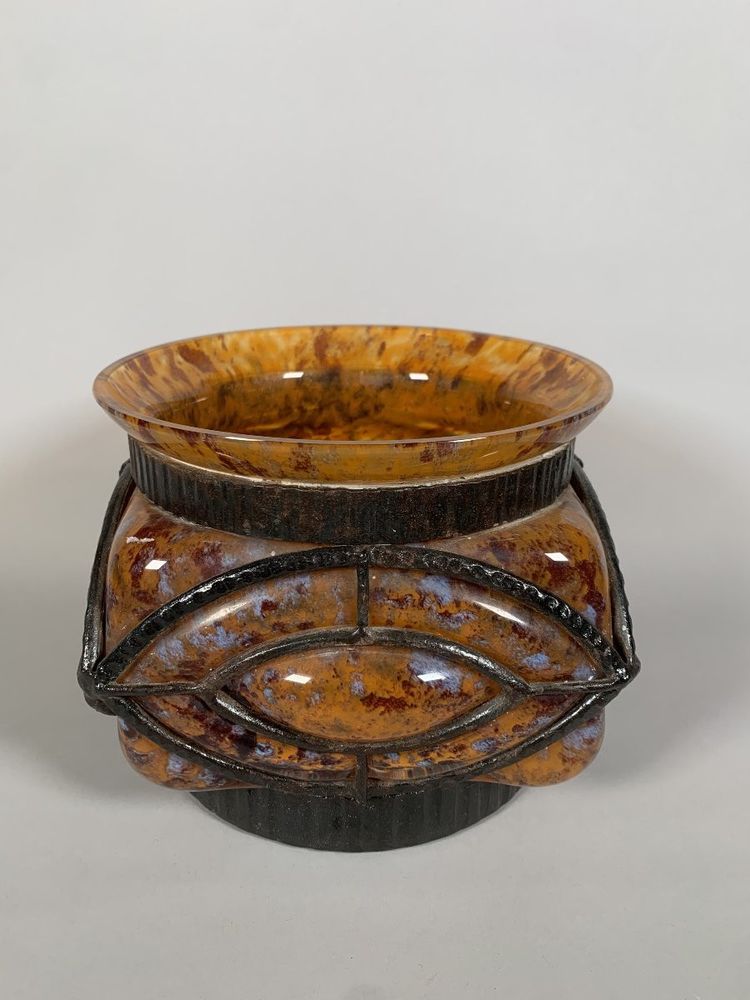 Vase Aus Glas Und Schmiedeeisen Art Deco Le Lorrain Nancy XXeme Siecle